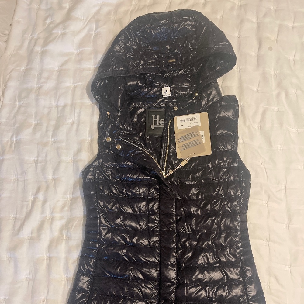 Herno Black Shiny Quilted Hooded Puffer Vest